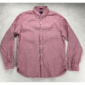 J.Crew Linen Shirt Mens Lg Red Slim‎ Long Sleeve Button Up Summer Beach Casual